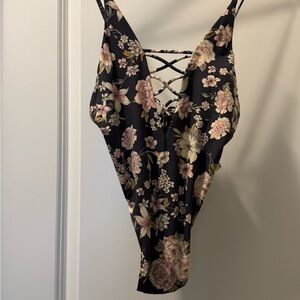 Billabong Black Floral Lace-Up One Piece